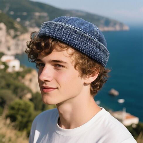 Croogo Beanie Docker Cap Brimless Skull Cap Denim Retro Worker Hat Rolled Cuff Harbour Hat No Visor Sailor Hats in Saudi Arabia