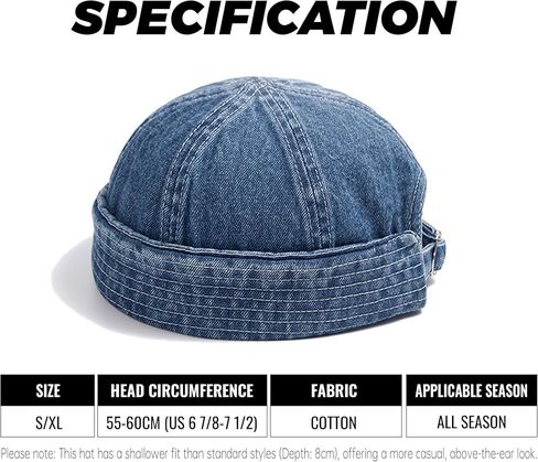 Croogo Beanie Docker Cap Brimless Skull Cap Denim Retro Worker Hat Rolled Cuff Harbour Hat No Visor Sailor Hats in Saudi Arabia