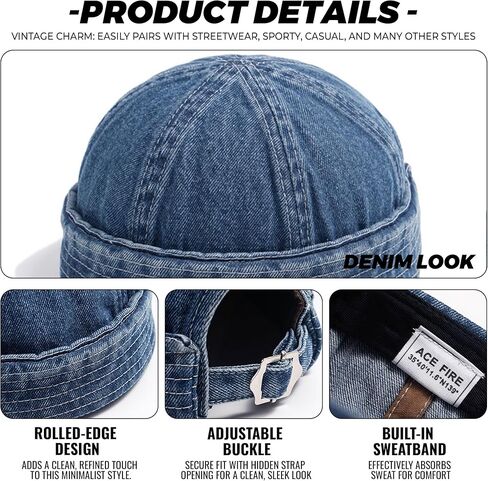 Croogo Beanie Docker Cap Brimless Skull Cap Denim Retro Worker Hat Rolled Cuff Harbour Hat No Visor Sailor Hats in Saudi Arabia