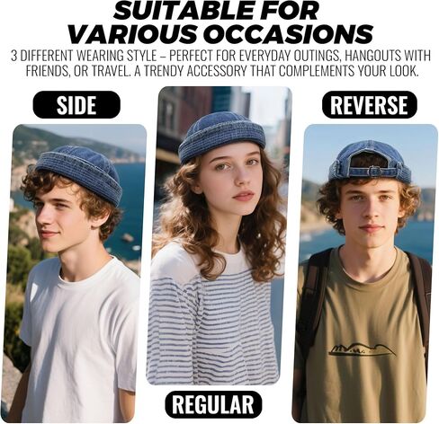 Croogo Beanie Docker Cap Brimless Skull Cap Denim Retro Worker Hat Rolled Cuff Harbour Hat No Visor Sailor Hats in Saudi Arabia