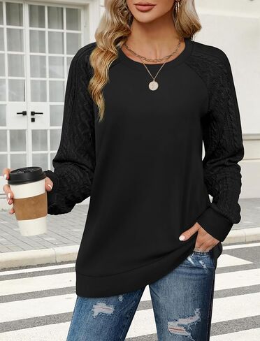 Sweaters for Women Crewneck Cable Knit Sleeve Sweaters Long Sleeve Shirts for Women Lightweight Fashion in Saudi Arabia