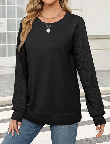 Sweaters for Women Crewneck Cable Knit Sleeve Sweaters Long Sleeve Shirts for Women Lightweight Fashion in Saudi Arabia