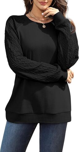 Sweaters for Women Crewneck Cable Knit Sleeve Sweaters Long Sleeve Shirts for Women Lightweight Fashion in Saudi Arabia
