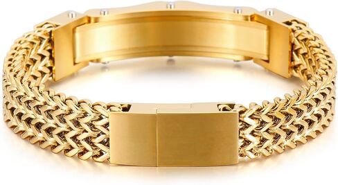 Mens Stainless Steel Franco Link Chain Bracelet,Fashion Cable Bracelet with Cubic Zirconia Gold Silver Black in Saudi Arabia