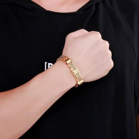 Mens Stainless Steel Franco Link Chain Bracelet,Fashion Cable Bracelet with Cubic Zirconia Gold Silver Black in Saudi Arabia