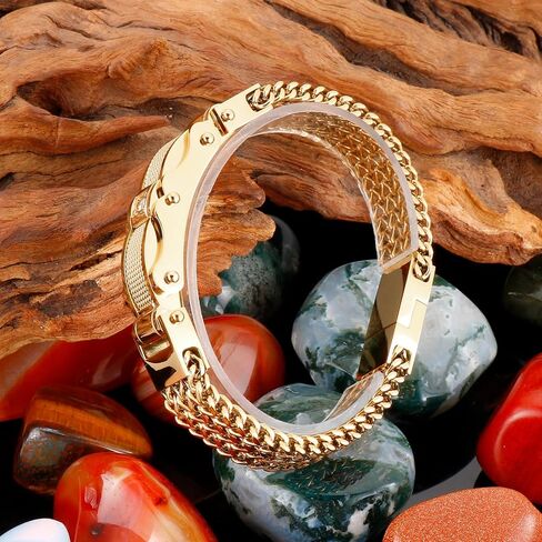 Mens Stainless Steel Franco Link Chain Bracelet,Fashion Cable Bracelet with Cubic Zirconia Gold Silver Black in Saudi Arabia