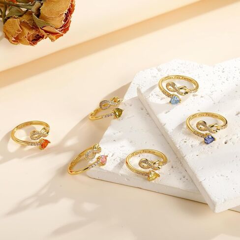 14k Gold Plated Birthstone Rings for Women Non Tarnish Infinity Promise Ring Adjustable Rings for Women Stackable Dainty CZ Ring Christmas Gifts for Her in Kuwait