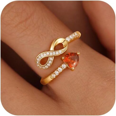 14k Gold Plated Birthstone Rings for Women Non Tarnish Infinity Promise Ring Adjustable Rings for Women Stackable Dainty CZ Ring Christmas Gifts for Her in Kuwait