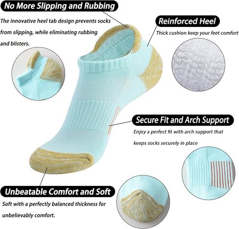 Ankle Socks Women Cushioned Athletic Low Cut Socks Thick Cotton Running Sock Non Slip No Show Sock 6 Pairs in Saudi Arabia