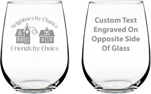 Neighbors by Chance Friends by Choice - Stemless Wine Glass Gift - Best Friend Neighbor Gifts - Large 17 Ounce in Saudi Arabia