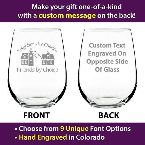 Neighbors by Chance Friends by Choice - Stemless Wine Glass Gift - Best Friend Neighbor Gifts - Large 17 Ounce in Saudi Arabia