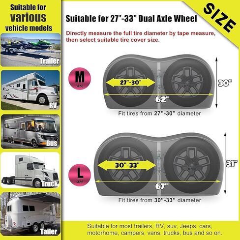 Rosefray RV Tire Covers, Dual Axle Wheel Cover (2 Pack) Fits 27"-30"/30"-33" Diameter Tires, Waterproof Anti-UV Black Dual Tire Covers RV Accessories for Truck/Trailer/Gray in Kuwait