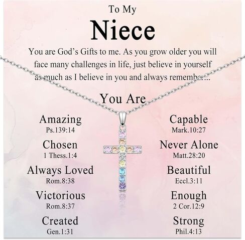 Cross Necklace for Girls Christian Religious Jewelry Gifts for Girls Daughter Granddaughter Sister Niece Friend Birthday Christmas Valentines Easter Graduation Baptism Communion Gift Stocking Stuffers in Kuwait