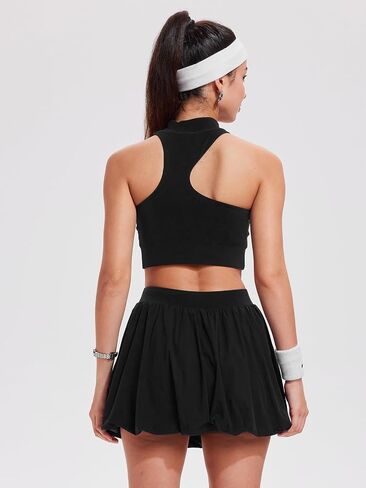 Airfree 2 Piece Sets for Women Tennis Skirt Set Mock Neck Sports Bra Irregular Crop Tank Bubble Skirt Outfits Set in Saudi Arabia