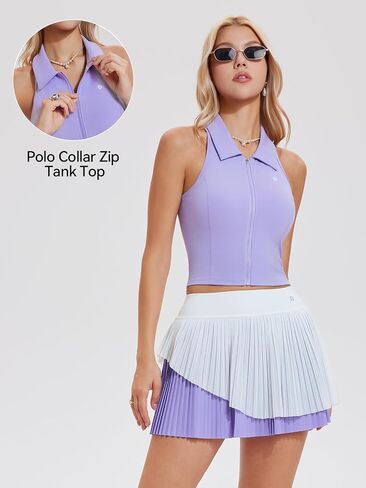 Airfree Tennis Skirt Sets for Women Outfits Lapel Collar Sleeveless Vests Patchwork Pleated Skirt Sets in Kuwait