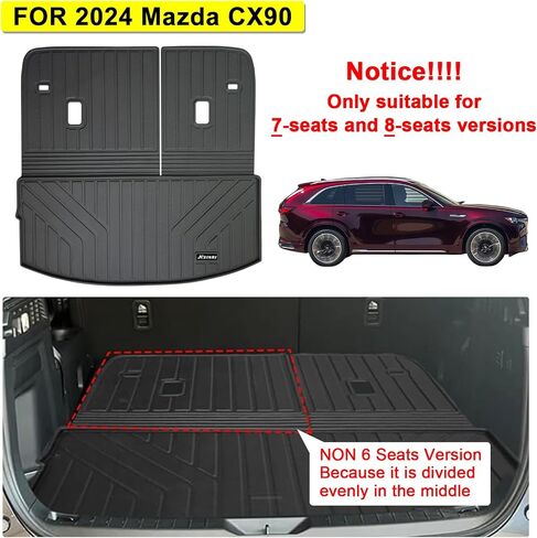 Large Cargo Liners with Backrest Mat for 2024 2025 Mazda CX90 CX-90 7&8 Seats(Not for 6 Seats), TPE All Weather Protection Trunk Mat with Velcro Rear Seats Backrest in Saudi Arabia