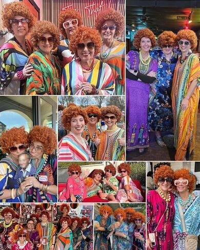 Red Orange Wig + Pink Sunglasses + Rainbow Necklace + Earrings + Bracelets + Wig Cap for Women Costume Short Curly Reddish Wigs for Cosplay Halloween Party or Fun（6pcs Set） in Kuwait