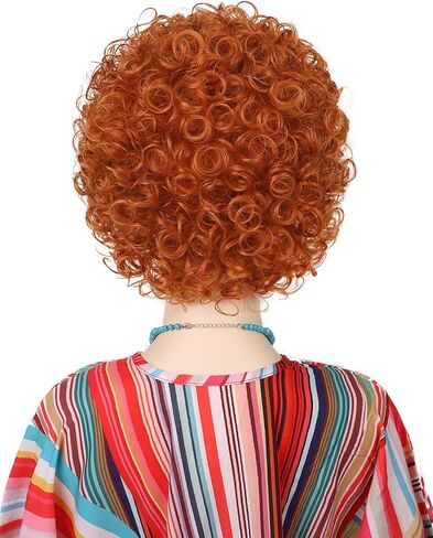Red Orange Wig + Pink Sunglasses + Rainbow Necklace + Earrings + Bracelets + Wig Cap for Women Costume Short Curly Reddish Wigs for Cosplay Halloween Party or Fun（6pcs Set） in Kuwait