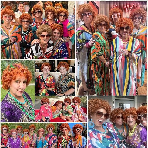 Red Orange Wig + Pink Sunglasses + Rainbow Necklace + Earrings + Bracelets + Wig Cap for Women Costume Short Curly Reddish Wigs for Cosplay Halloween Party or Fun（6pcs Set） in Kuwait