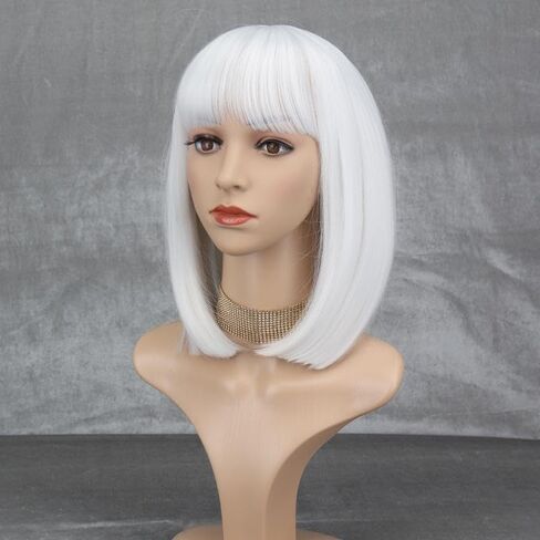 Pink Wigs for Women Short Synthetic Bob Wig with Bangs Glueless Shoulder Length Apple Cut Colorful Cosplay Wig for Girls Daily Party and Halloween Costume Use in Saudi Arabia