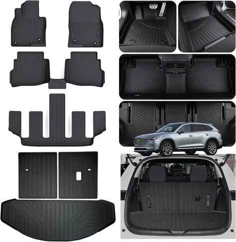 Large Cargo Liners with Backrest Mat for 2024 2025 Mazda CX90 CX-90 7&8 Seats(Not for 6 Seats), TPE All Weather Protection Trunk Mat with Velcro Rear Seats Backrest in Saudi Arabia