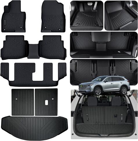 Large Cargo Liners with Backrest Mat for 2024 2025 Mazda CX90 CX-90 7&8 Seats(Not for 6 Seats), TPE All Weather Protection Trunk Mat with Velcro Rear Seats Backrest in Saudi Arabia