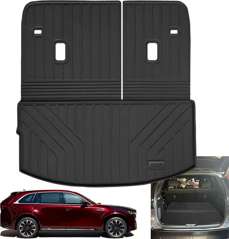 Large Cargo Liners with Backrest Mat for 2024 2025 Mazda CX90 CX-90 7&8 Seats(Not for 6 Seats), TPE All Weather Protection Trunk Mat with Velcro Rear Seats Backrest in Saudi Arabia