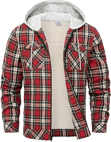 Rdruko Men's Flannel Shirt Jacket Fleece Lined Plaid Zip Up Winter Warm Coat with Hood in Saudi Arabia
