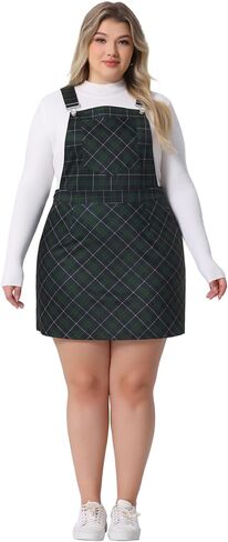 Agnes Orinda Plus Size Overall Dress for Women Vintage Plaid Printed Adjustable Straps Pinafore Dresses Suspender Skirts in Saudi Arabia