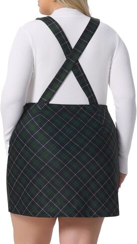 Agnes Orinda Plus Size Overall Dress for Women Vintage Plaid Printed Adjustable Straps Pinafore Dresses Suspender Skirts in Saudi Arabia