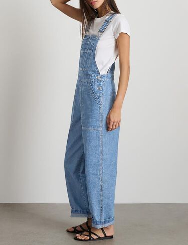 Denim Overalls for Women Straight Leg Adjustable Strap Jean Bib Overalls Casual Stretch Denim Jumpsuit with Pockets in Saudi Arabia