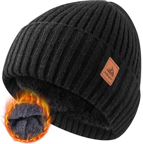 Beanie for Men Women, Winter Warm Hat with Fleece Lined, Thermal Kint Beanie Ski Cuffed Cap for Cold Weather in Saudi Arabia