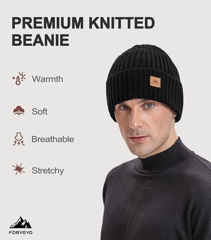 Beanie for Men Women, Winter Warm Hat with Fleece Lined, Thermal Kint Beanie Ski Cuffed Cap for Cold Weather in Saudi Arabia