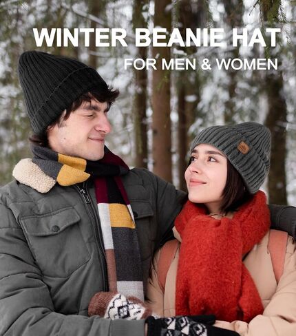 Beanie for Men Women, Winter Warm Hat with Fleece Lined, Thermal Kint Beanie Ski Cuffed Cap for Cold Weather in Saudi Arabia