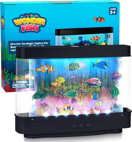 Artificial Fish Tank Virtual Ocean Toy - Mini Office Desk Aquarium, Colorful Aquarium, Motion Lamp Night Light with Moving Fish, Fun Gift for Kids and Adults in Kuwait