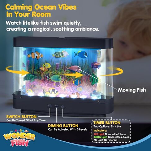 Artificial Fish Tank Virtual Ocean Toy - Mini Office Desk Aquarium, Colorful Aquarium, Motion Lamp Night Light with Moving Fish, Fun Gift for Kids and Adults in Kuwait