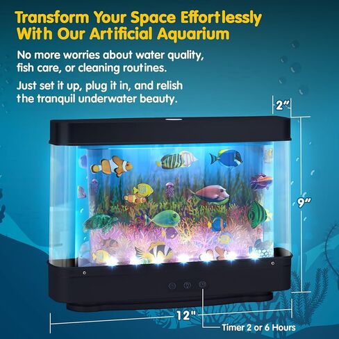 Artificial Fish Tank Virtual Ocean Toy - Mini Office Desk Aquarium, Colorful Aquarium, Motion Lamp Night Light with Moving Fish, Fun Gift for Kids and Adults in Kuwait