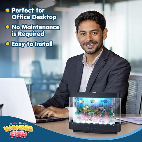 Artificial Fish Tank Virtual Ocean Toy - Mini Office Desk Aquarium, Colorful Aquarium, Motion Lamp Night Light with Moving Fish, Fun Gift for Kids and Adults in Kuwait