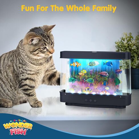 Artificial Fish Tank Virtual Ocean Toy - Mini Office Desk Aquarium, Colorful Aquarium, Motion Lamp Night Light with Moving Fish, Fun Gift for Kids and Adults in Kuwait