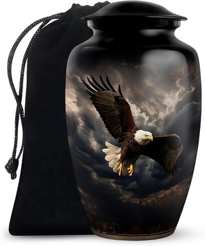 جرار النسر الأسود للبالغين من الذكور والإناث الرماد - جرة جنازة كبيرة للنساء الرماد البشري - الجرار التذكارية للأمي وأبي 10 بوصة و 200 بوصة مكعبة in Kuwait