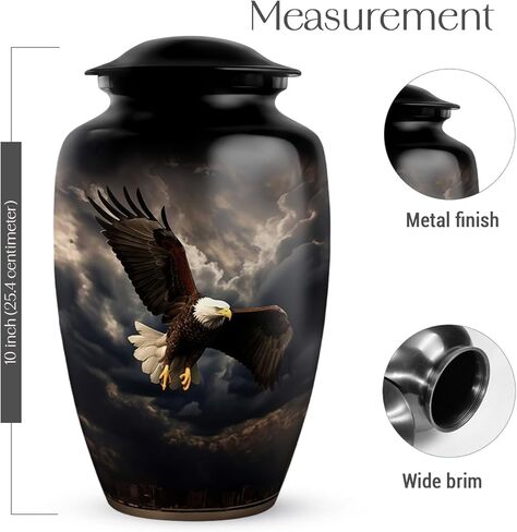 جرار النسر الأسود للبالغين من الذكور والإناث الرماد - جرة جنازة كبيرة للنساء الرماد البشري - الجرار التذكارية للأمي وأبي 10 بوصة و 200 بوصة مكعبة in Kuwait