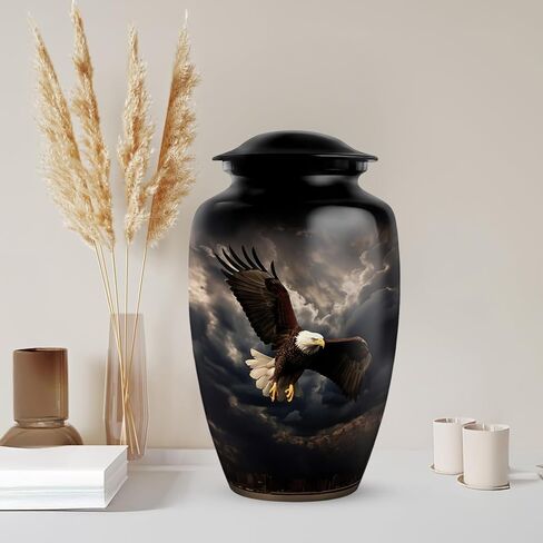 جرار النسر الأسود للبالغين من الذكور والإناث الرماد - جرة جنازة كبيرة للنساء الرماد البشري - الجرار التذكارية للأمي وأبي 10 بوصة و 200 بوصة مكعبة in Kuwait