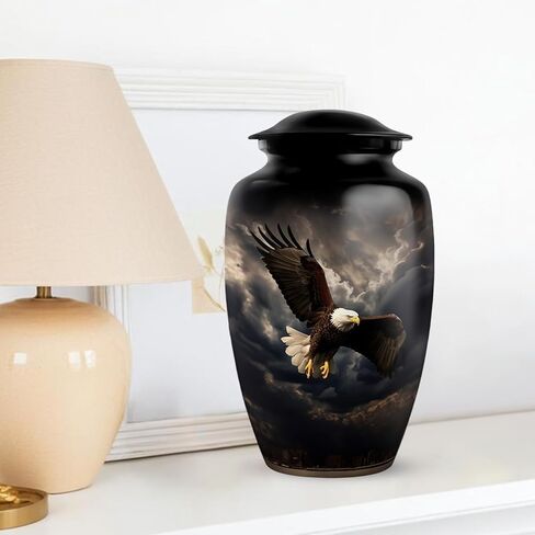 جرار النسر الأسود للبالغين من الذكور والإناث الرماد - جرة جنازة كبيرة للنساء الرماد البشري - الجرار التذكارية للأمي وأبي 10 بوصة و 200 بوصة مكعبة in Kuwait