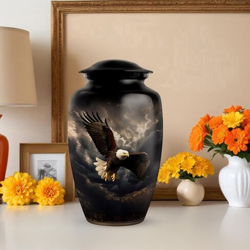 جرار النسر الأسود للبالغين من الذكور والإناث الرماد - جرة جنازة كبيرة للنساء الرماد البشري - الجرار التذكارية للأمي وأبي 10 بوصة و 200 بوصة مكعبة in Kuwait
