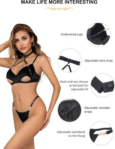 Women Sexy Lingerie Set with Choker Strappy Underwire Plus Size Bra and Panty Set Cut Out Bra Snap Thongs Set in Saudi Arabia