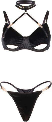Women Sexy Lingerie Set with Choker Strappy Underwire Plus Size Bra and Panty Set Cut Out Bra Snap Thongs Set in Saudi Arabia