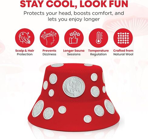 Two Fun Guys Sauna Hat for Sauna, Cold Plunge & Festival Wear – Wool Mushroom Bucket Hat for Women & Men – Heat Protection & Style – Red in Saudi Arabia