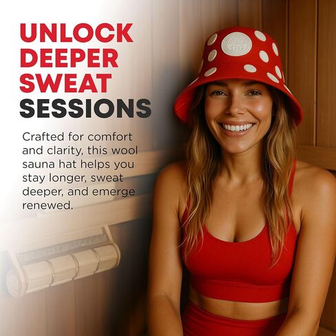 Two Fun Guys Sauna Hat for Sauna, Cold Plunge & Festival Wear – Wool Mushroom Bucket Hat for Women & Men – Heat Protection & Style – Red in Saudi Arabia
