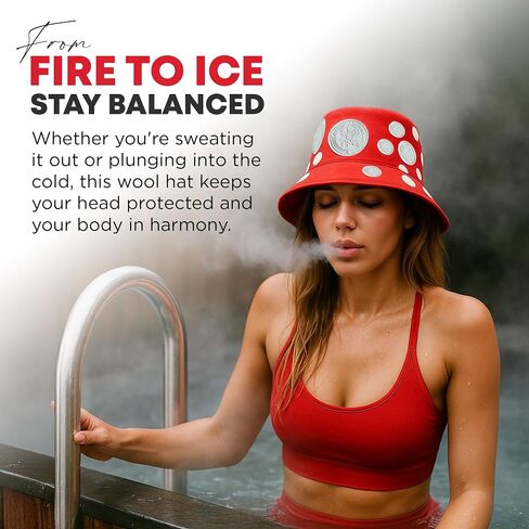 Two Fun Guys Sauna Hat for Sauna, Cold Plunge & Festival Wear – Wool Mushroom Bucket Hat for Women & Men – Heat Protection & Style – Red in Saudi Arabia