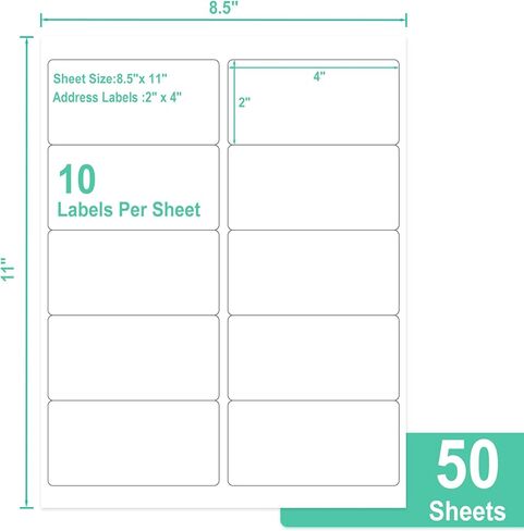 L LIKED Printable Shipping Labels 2" x 4" Mailing Labels 100 Sheets, White Sticker Labels, Laser/Inkjet Printing - Matte, 10 per Sheets (1000 Labels) in Kuwait